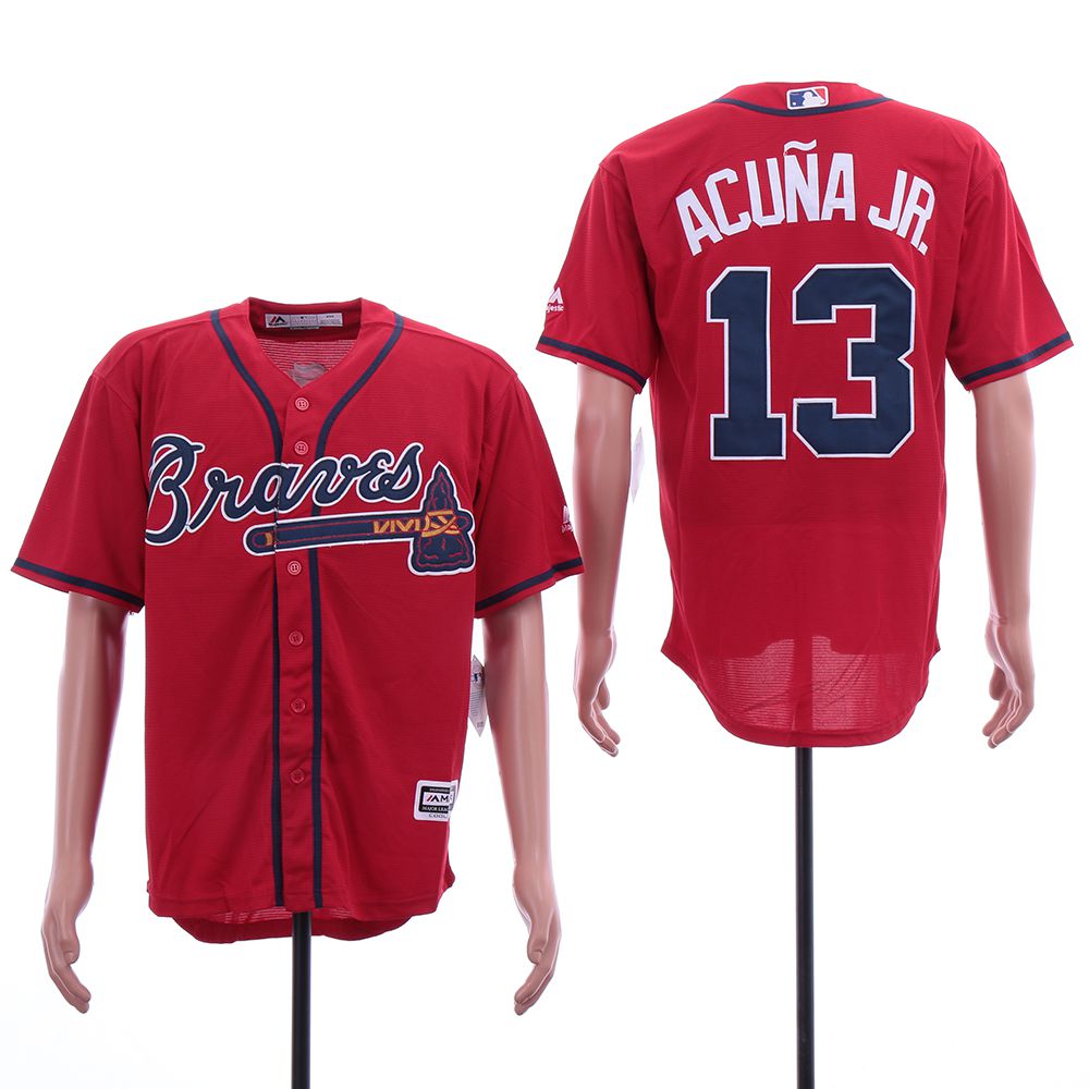 Men Atlanta Braves #13 Acuna jr Red Elite MLB Jerseys->oakland athletics->MLB Jersey